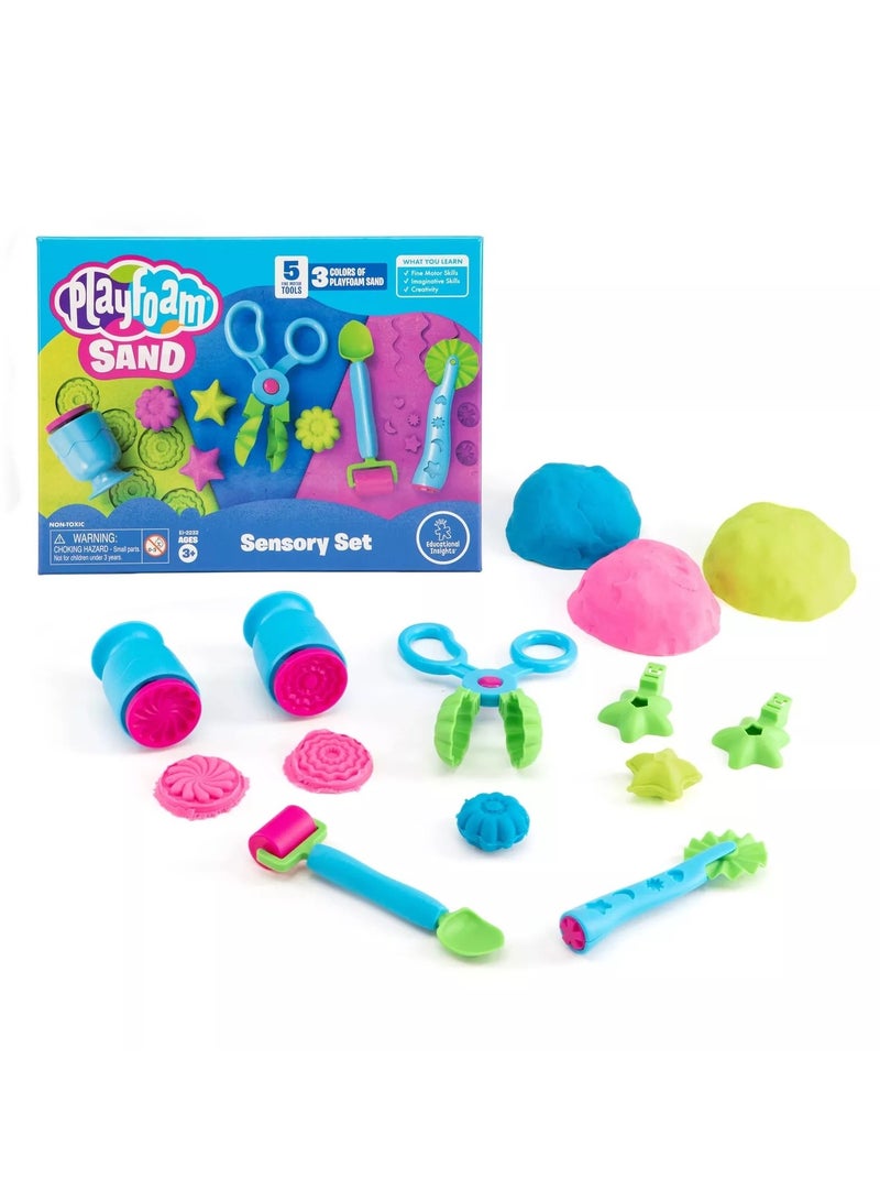 Learning Resources Playfoam Sand Sensory Set, Play Sand Toy in 3 Colours and with 5 Instruments, Play Sand for Kneading, Mixing and Shaping, 3+ - Image 2