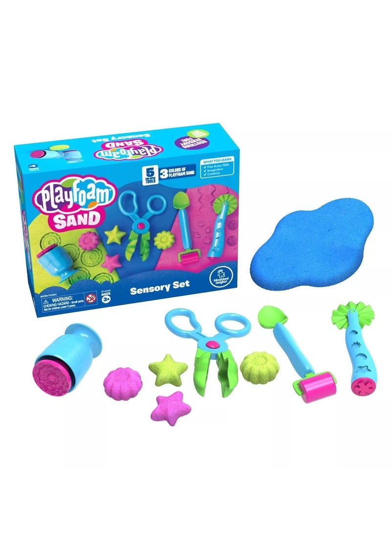 Learning Resources Playfoam Sand Sensory Set, Play Sand Toy in 3 Colours and with 5 Instruments, Play Sand for Kneading, Mixing and Shaping, 3+ - Image 1