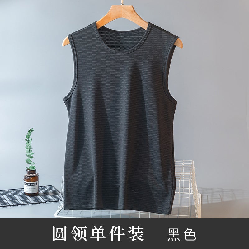 One Piece Hair Ice Silk Vest Mens Summer Thin Loose Quick-drying Hurdle Sweatshirt Sports Basketball Sleeveless T-shirt Black [single piece]] 