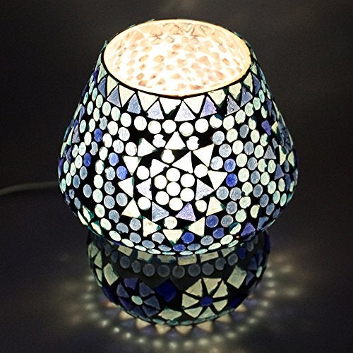 earthenmetal Glass Table Lamp, Blue, White, Pack of 1 - Image 2