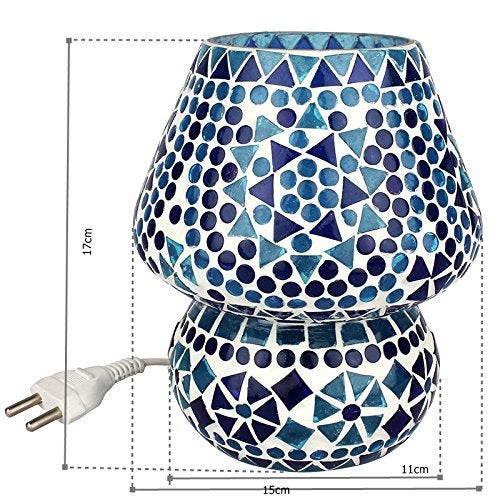 earthenmetal Glass Table Lamp, Blue, White, Pack of 1 - Image 4