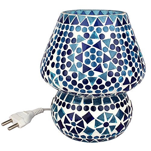 earthenmetal Glass Table Lamp, Blue, White, Pack of 1 - Image 3