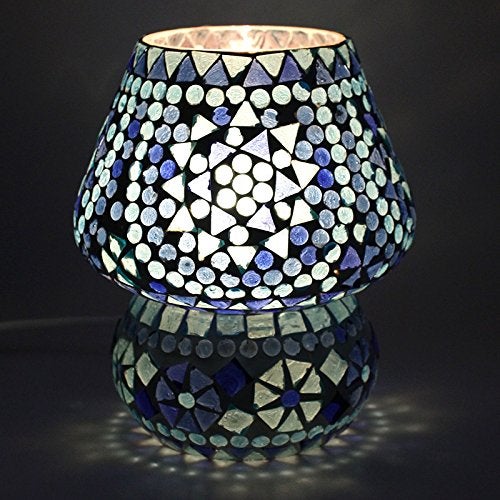 earthenmetal Glass Table Lamp, Blue, White, Pack of 1 - Image 1