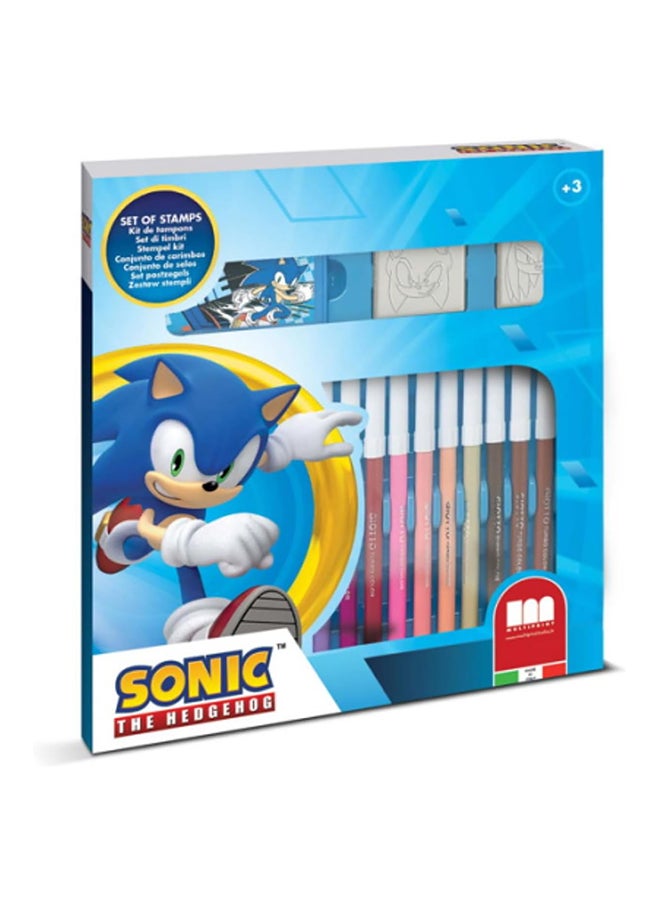 MULTIPRINT Sonic18 Felt-Tip Pens Set 18 Felt Pens, 2 Stamps And 1 Ink Pad  - Image 1