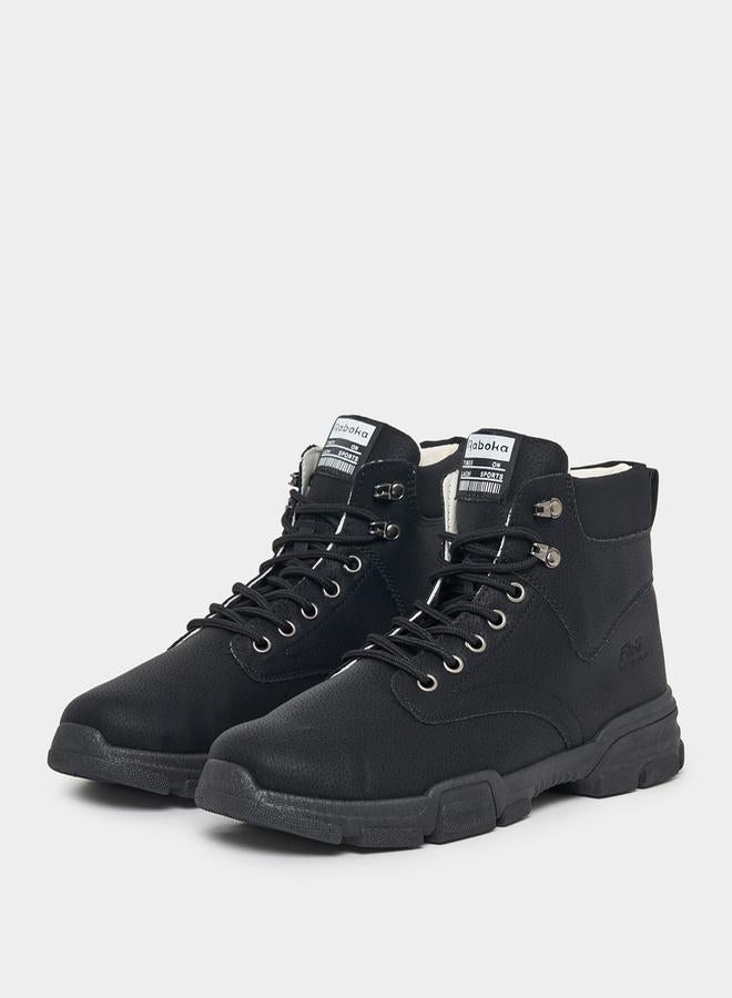 Styli Textured Stitch Detail Lace Up Ankle Boots  - Image 2