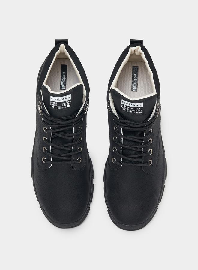 Styli Textured Stitch Detail Lace Up Ankle Boots  - Image 5