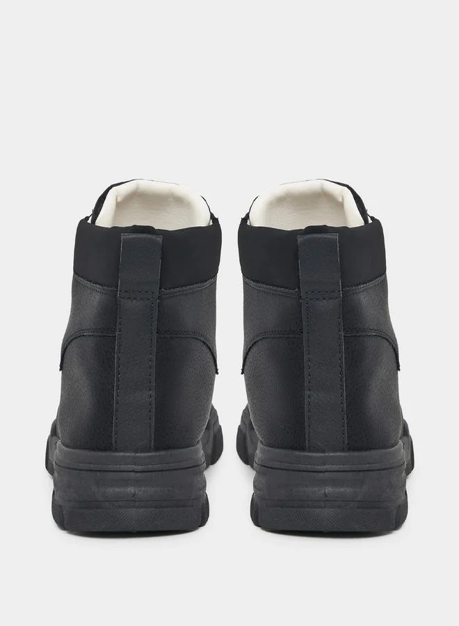 Styli Textured Stitch Detail Lace Up Ankle Boots