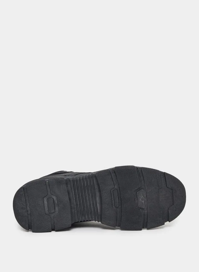 Styli Textured Stitch Detail Lace Up Ankle Boots