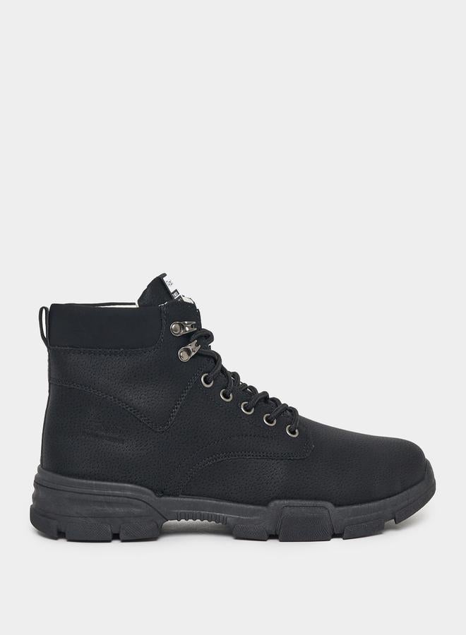 Styli Textured Stitch Detail Lace Up Ankle Boots  - Image 1