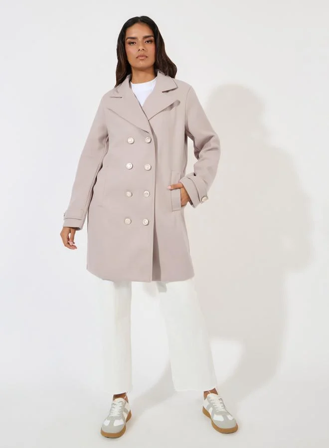 Styli Boxy Fit Longline Double Breasted Wool Like Coat