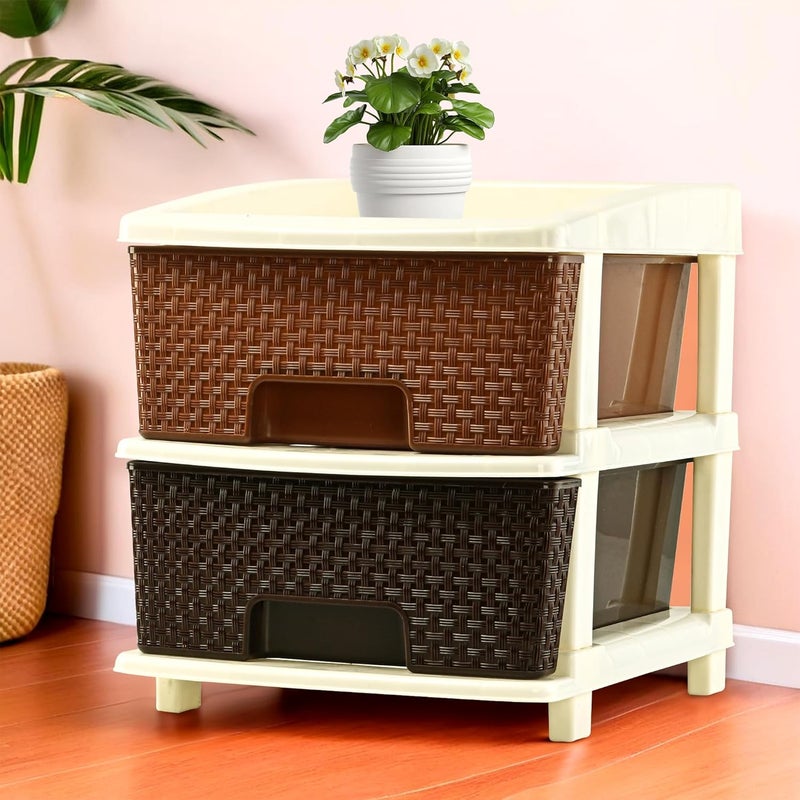 Kuber Industries Kuber Industries 2Layer Plastic Modular Storage Drawer for Home Kitchen Office Chest of Drawers Racks for Storage Multipurpose Dress Toys Organizer for Kids Room Multi Brown  - Image 1