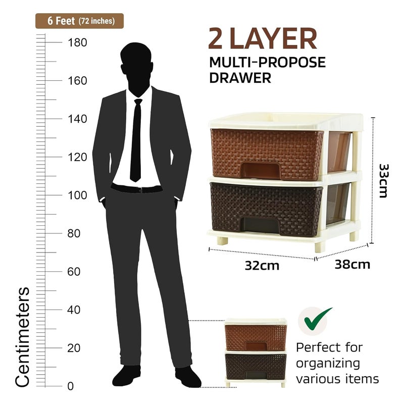 Kuber Industries Kuber Industries 2Layer Plastic Modular Storage Drawer for Home Kitchen Office Chest of Drawers Racks for Storage Multipurpose Dress Toys Organizer for Kids Room Multi Brown  - Image 2