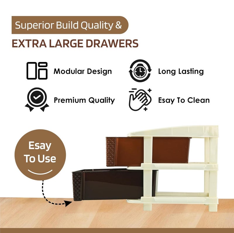 Kuber Industries Kuber Industries 2Layer Plastic Modular Storage Drawer for Home Kitchen Office Chest of Drawers Racks for Storage Multipurpose Dress Toys Organizer for Kids Room Multi Brown  - Image 4