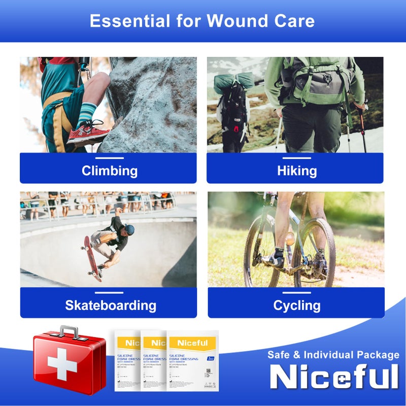 Niceful Silicone Foam Dressing 4"x4", Waterproof Silicone Bandages with Border Adhesive, High Absorbency Bed Sore Bandages Wound Care Dressing (2.5"X2.5" Pad), 5 Packs, FSA HSA Eligible - Image 5