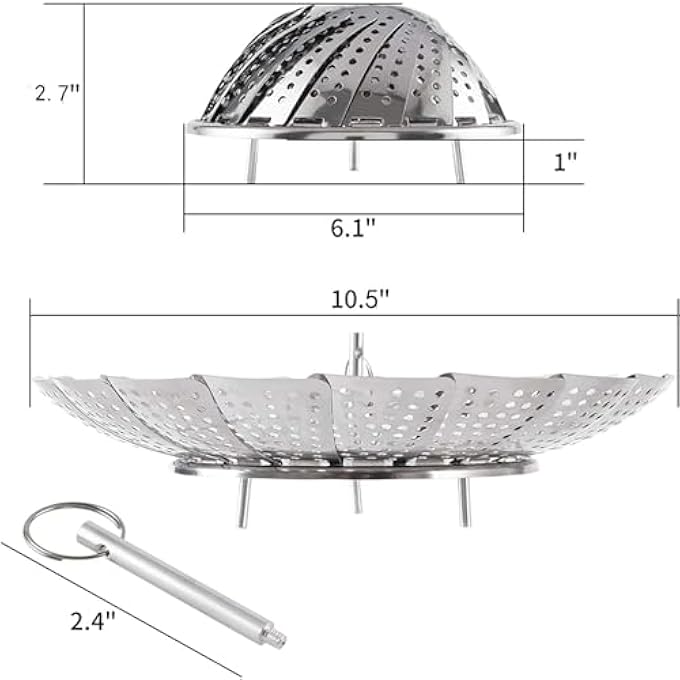 سلة بخار من الفولاذ المقاوم للصدأ، ملحقات وعاء فوري للطعام والخضروات، سلة بخار ممتازة قابلة للتمدد لتناسب أحجام مختلفة من الأواني متوسطة من 61 إلى 105 - Image 2