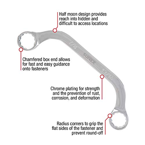Sunex Tools 9935 SAE Half Moon Wrench Set, 5/16"x3/8" - 13/16"x7/8", Fully Polished, 5-Piece (Includes Roll-Case) - Image 2