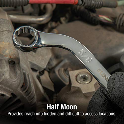 Sunex Tools 9935 SAE Half Moon Wrench Set, 5/16"x3/8" - 13/16"x7/8", Fully Polished, 5-Piece (Includes Roll-Case) - Image 4