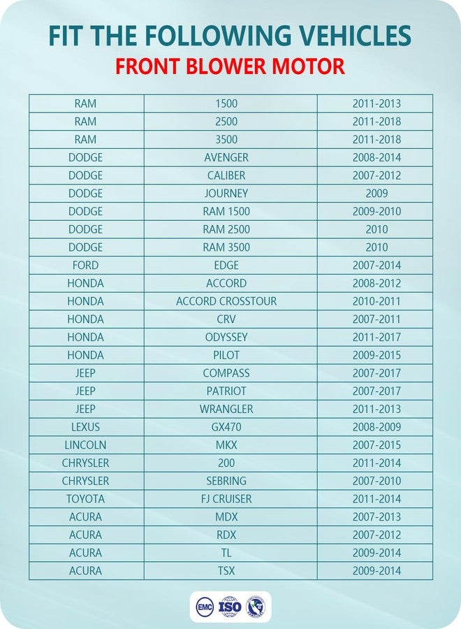 Marsflex محرك مروحة التبريد الأمامي Marsflex 700203 لسيارات دودج رام 1500 و2500 و3500 موديلات 2007-2018، وهوندا CRV وأكورد وبايلوت وأوديسي موديلات 2007-2017، وجيب باتريوت ورانجلر موديلات 2008-2016 - Image 2