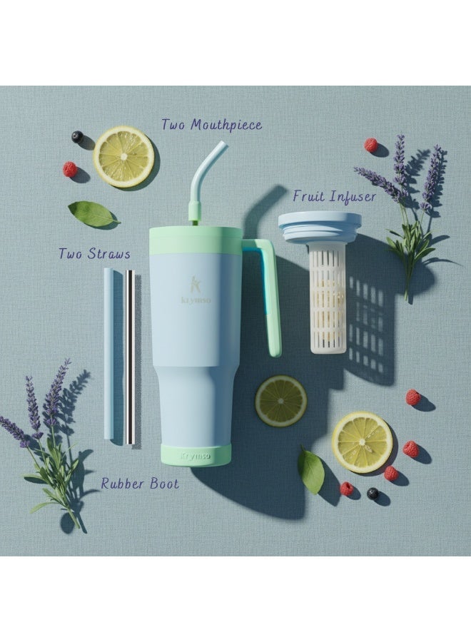 KRYMSO 1200ml Stainless Steel Tumbler with Handle, Straw Lid, Silicon Base, Vacuum Insulated, Leak-Proof, Reusable Travel Mug for Coffee, Smoothie, Water, Iced Drinks - Image 2