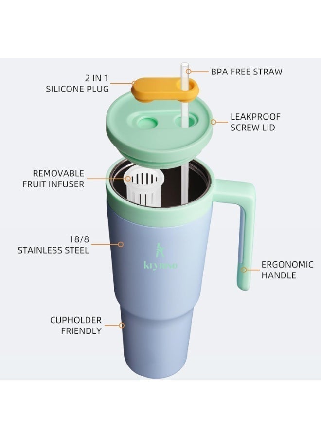KRYMSO 1200ml Stainless Steel Tumbler with Handle, Straw Lid, Silicon Base, Vacuum Insulated, Leak-Proof, Reusable Travel Mug for Coffee, Smoothie, Water, Iced Drinks - Image 5