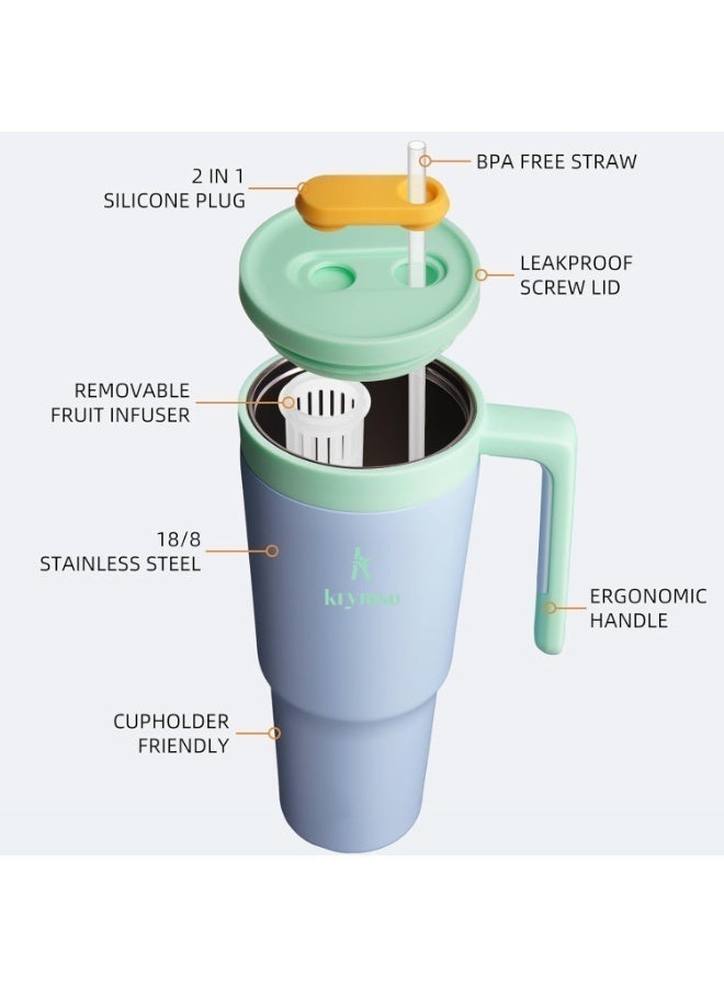 KRYMSO 1200ml Stainless Steel Tumbler with Handle, Straw Lid, Silicon Base, Vacuum Insulated, Leak-Proof, Reusable Travel Mug for Coffee, Smoothie, Water, Iced Drinks - Image 4