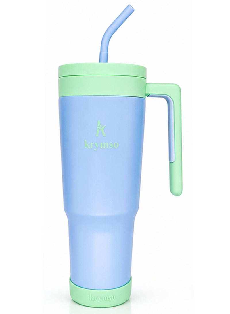 KRYMSO 1200ml Stainless Steel Tumbler with Handle, Straw Lid, Silicon Base, Vacuum Insulated, Leak-Proof, Reusable Travel Mug for Coffee, Smoothie, Water, Iced Drinks - Image 1