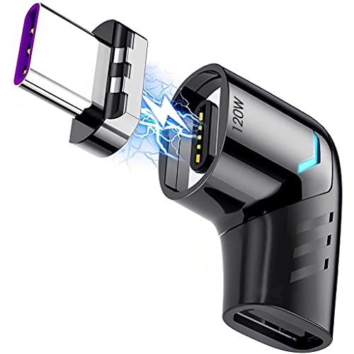 Verilux® Type C Adapter Right Angle Magnetic 90 Degree USB C Adapter Type C Connector with PD 120W Fast Charge, 480Mbps Data Transfer for MacBook Pro/Air and USB C Smartphone, Laptop, Tablet Black - Image 1