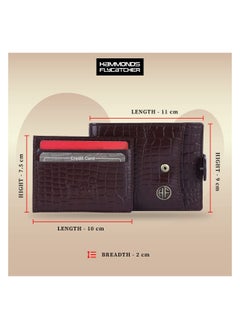 HAMMONDS FLYCATCHER HAMMONDS FLYCATCHER Genuine Leather Wallet for Men - RFID Protected Leather Purse for Men, Money Purse for Men - 5 Card Slots, Coin Pocket, Hidden Pockets, Metal Snap Button - Croc Brown  - Image 4
