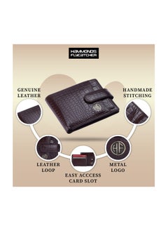 HAMMONDS FLYCATCHER HAMMONDS FLYCATCHER Genuine Leather Wallet for Men - RFID Protected Leather Purse for Men, Money Purse for Men - 5 Card Slots, Coin Pocket, Hidden Pockets, Metal Snap Button - Croc Brown  - Image 3