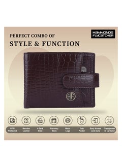 HAMMONDS FLYCATCHER HAMMONDS FLYCATCHER Genuine Leather Wallet for Men - RFID Protected Leather Purse for Men, Money Purse for Men - 5 Card Slots, Coin Pocket, Hidden Pockets, Metal Snap Button - Croc Brown  - Image 2