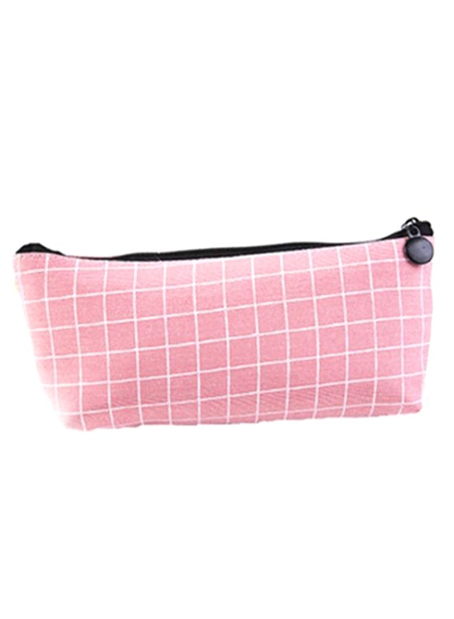 Loquat Plaid Cylinder Pencil Case Pink/White - Image 1