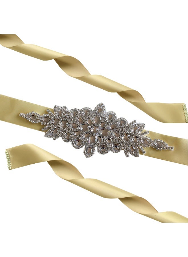 Women Girls Flower Sash Belt，for Wedding Bride/Baby Shower Dress (Champagne) - Image 1