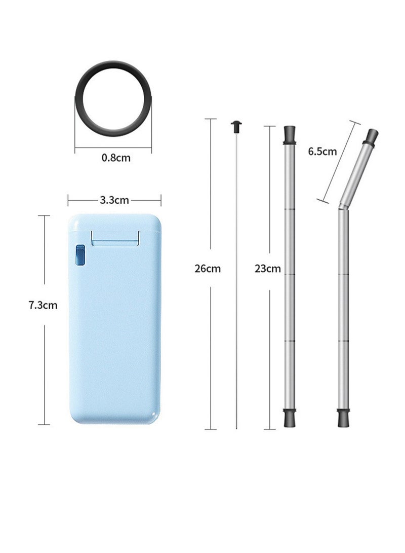 Foldable Straws with Storage Box, Reusable Folding Stainless Steel Straws, Portable Foldable Straws for Travel Home Work (Blue) - Image 4