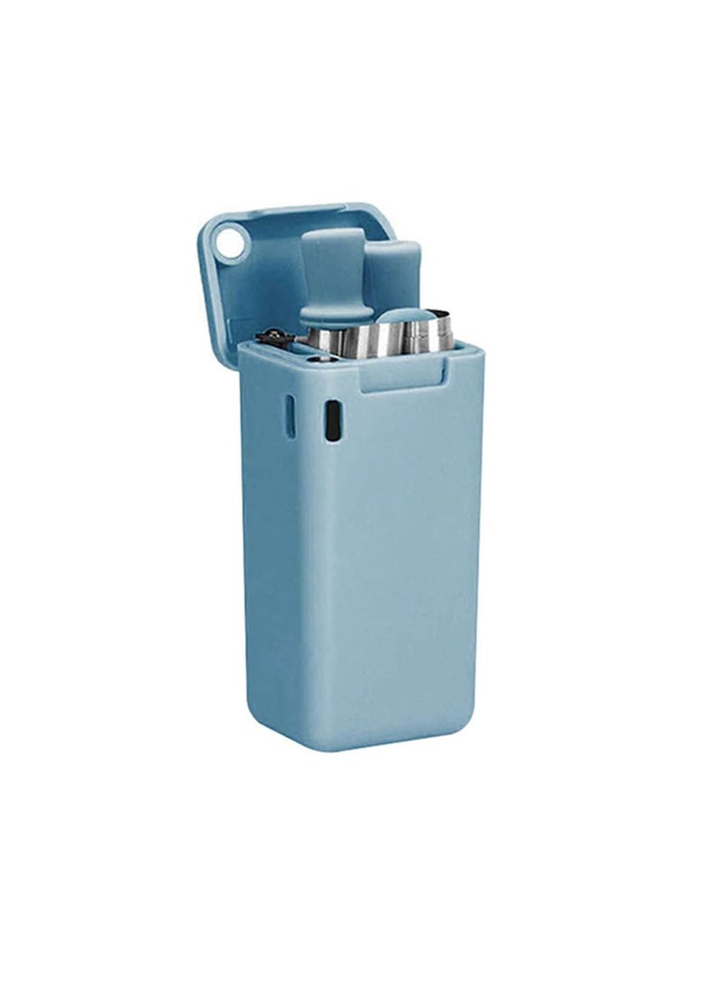 Foldable Straws with Storage Box, Reusable Folding Stainless Steel Straws, Portable Foldable Straws for Travel Home Work (Blue) - Image 1