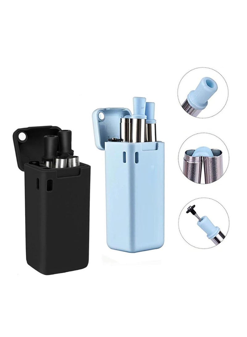 Foldable Straws with Storage Box, Reusable Folding Stainless Steel Straws, Portable Foldable Straws for Travel Home Work (Blue) - Image 3