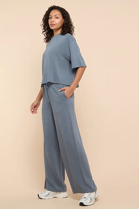 أر أند بي Solid Knitted Pants with Drawstring Waist