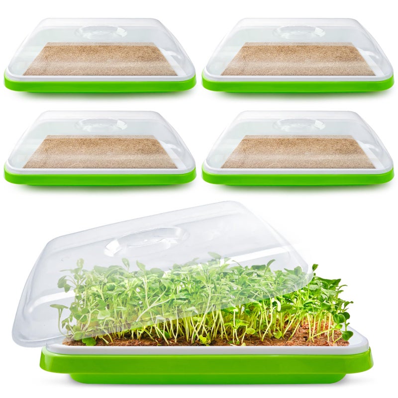 warmfarm Microgreens Growing Trays with Lids and Coconut Fiber Mat,Seed Sprouter Tray with Drain Holes,Seed Starter Tray Reusable,Microgreens Growing Trays,Cat Grass Growing Kit for Indoor Cats (Pack 5) - Image 5