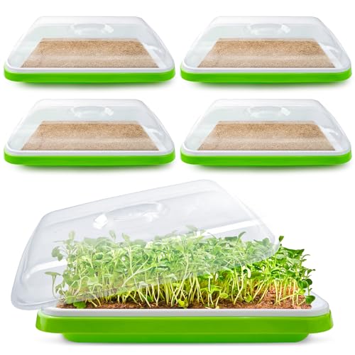 warmfarm Microgreens Growing Trays with Lids and Coconut Fiber Mat,Seed Sprouter Tray with Drain Holes,Seed Starter Tray Reusable,Microgreens Growing Trays,Cat Grass Growing Kit for Indoor Cats (Pack 5) - Image 1
