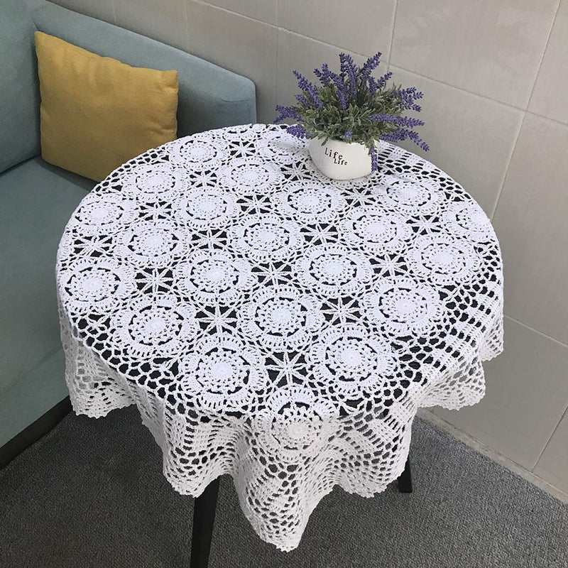 Hetao 100 Cotton Handmade Crochet Square Tablecloth Doilies Lace Table Covers White 31 Inch