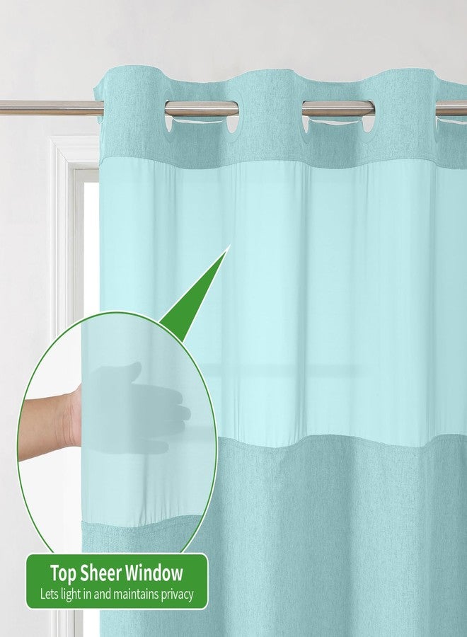 eachope No Hooks Needed Linen Textured Shower Curtain with Snap-in Fabric Liner Set,Hotel Luxury Decor Waterproof Shower Curtains for Bathroom with Mesh Top Window,Washable,71Wx74H,Teal - Image 3