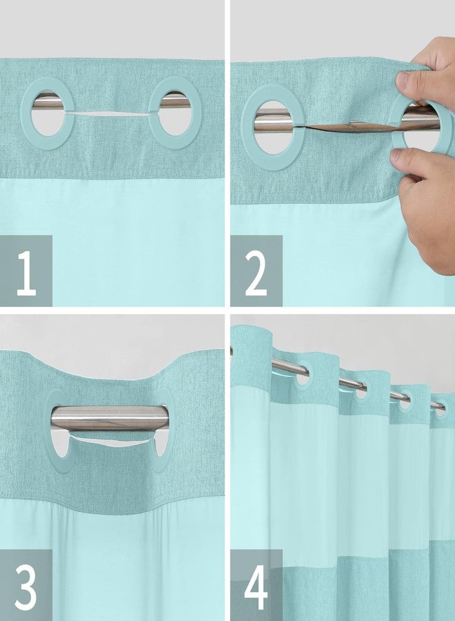 eachope No Hooks Needed Linen Textured Shower Curtain with Snap-in Fabric Liner Set,Hotel Luxury Decor Waterproof Shower Curtains for Bathroom with Mesh Top Window,Washable,71Wx74H,Teal - Image 5