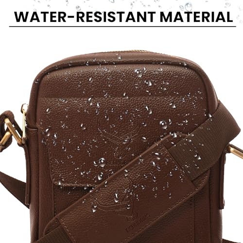 REDHORNS Faux Leather Small Cross Body Sling Bag for Men & Women, 3 Zipper Pockets, Business Messenger Shoulder Bag for Travel, Outdoor, Office - 15X19X5 CM (Light Brown) - Image 5