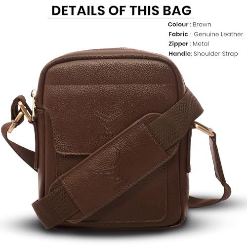 REDHORNS Faux Leather Small Cross Body Sling Bag for Men & Women, 3 Zipper Pockets, Business Messenger Shoulder Bag for Travel, Outdoor, Office - 15X19X5 CM (Light Brown) - Image 3