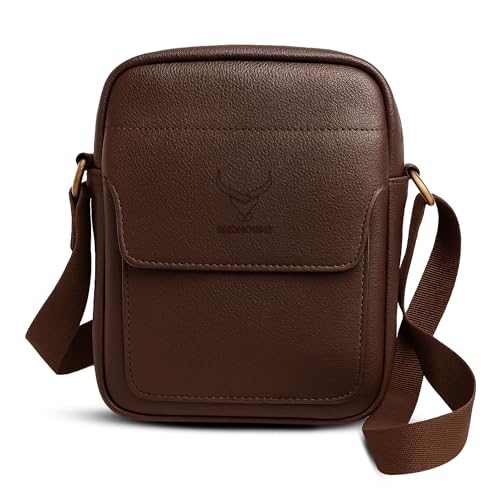 REDHORNS Faux Leather Small Cross Body Sling Bag for Men & Women, 3 Zipper Pockets, Business Messenger Shoulder Bag for Travel, Outdoor, Office - 15X19X5 CM (Light Brown) - Image 1