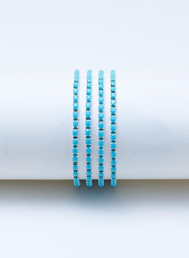 SALTY Anti Tarnish Set of 4 Blue Ivory Stackable Band for Women | Fancy Bracelet | Jewellery Gifts | Hand Band | Latest Fashion Accessories for Girls | Minimal Jewelry Design | Ideal for Gifting | Gift for Diwali, Christmas, Marriage, Birthday - Image 2