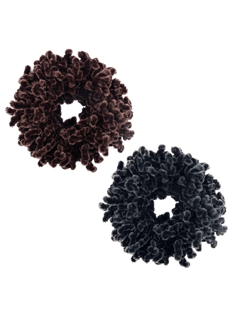 AUEAR - AUEAR, 2 Pack Hair Scrunchie Headwear Tie Ring Plain Big Hairbands for Women (Black and Dark Coffee) - Image 1