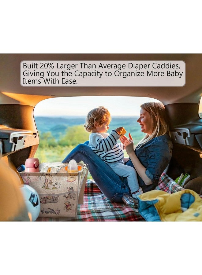 FresherAcc Extra Large Winnie Baby Diaper Caddy Organizer, Baby Wipes Storage Basket for Changing Table, Gift for Newborn Essentials, Baby Shower Must Have, Portable and Foldable for Space Saving (White) - Image 3