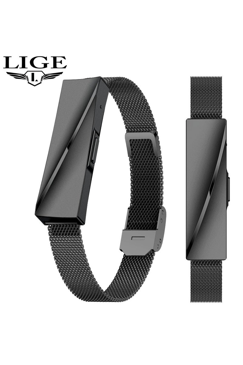 LIGE Call Reminder Smart Bracelet for Men Pedometer Health Monitoring Sport Fitness Tracker with Double Black Changeable band - Image 1