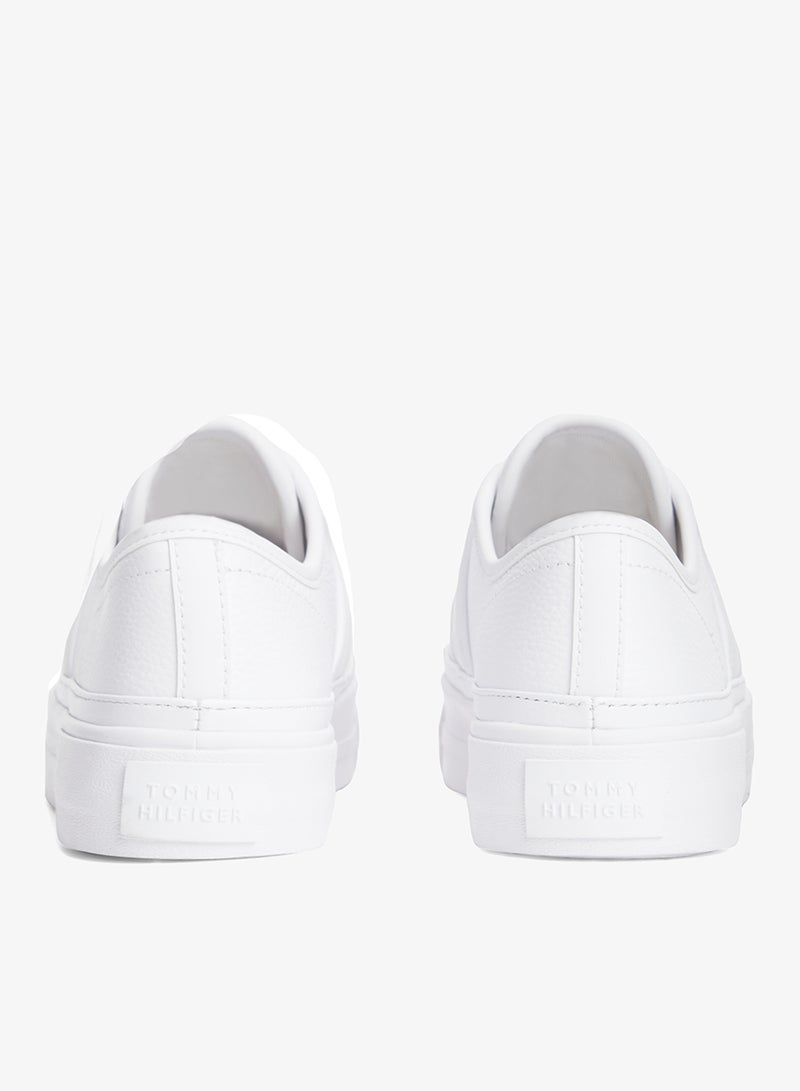 TOMMY HILFIGER Logo Pebble Grain Leather Platform Trainers - Image 3