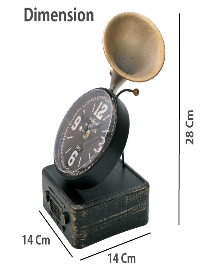 STORE 2508 Store2508 Antique Finish Cast Metal Desk Table Clock Gramophone Design, Nice Gift for Housewarming, Anniversaries, Birthdays and Other Occasions, 28x14x14 Cm (Colour_B) - Image 4